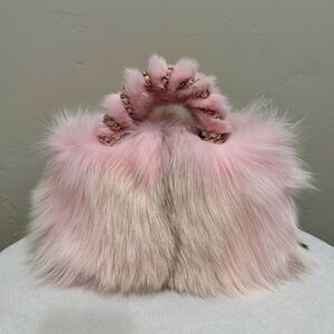 Stunning Pink Gradient Genuine Fox Fur Handmade Top Handle Satchel Bag/Crossbody